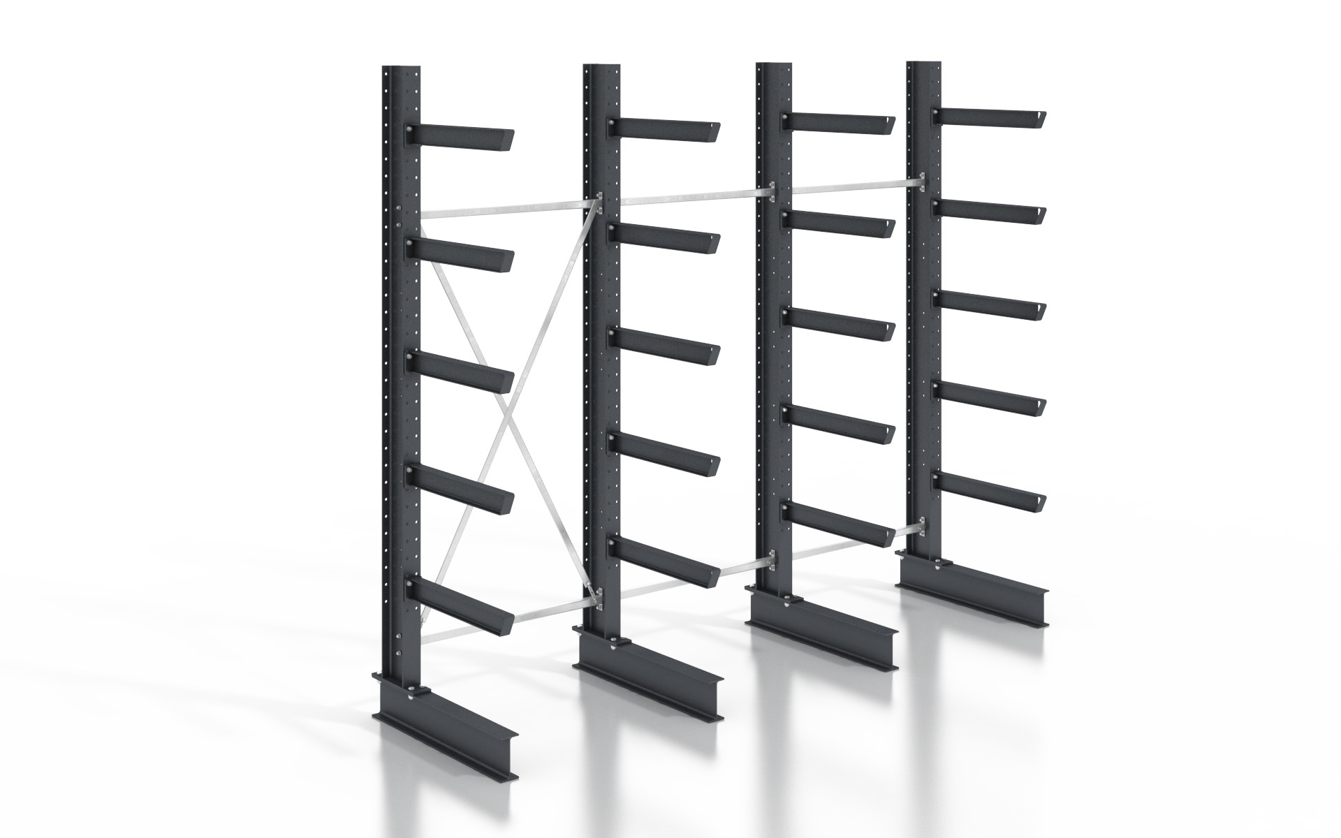 Kragarmregal einseitig 3,84 m – 355 cm | 80 cm Nutztiefe | 500 kg pro Arm | BLT